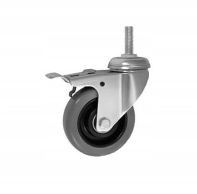 Grijze meubelswiel met rem en M12 draadpen, 50mm