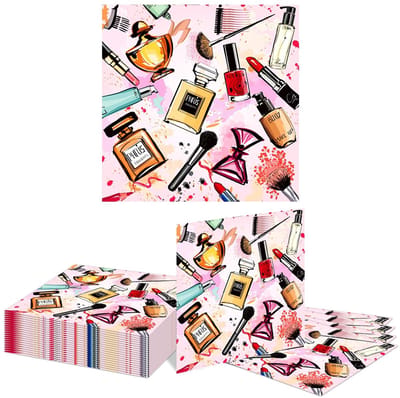 Allecto - Aquarell Makeup Servetten - 20 Stuks - Perfect voor Feestjes - Roze - Lipstick en Parfum Motief - Geschikt voor Vrouwen - Feestdecoratie