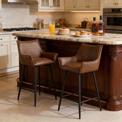 OKWISH Barstoel Set Van 2 51 x 49 x 90 cm - Met Armleuningen En Rugleuning - Keuken Of Bar - Metaal En PU Leer - Bruin