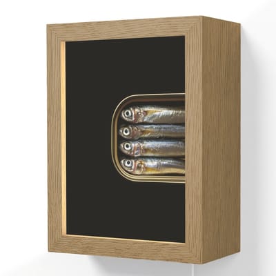 Wandlamp 15x20 cm - Oplaadbaar - Sardines - Blik - Zwart - Vissen - Wandlampen binnen woonkamer - Slaapkamer lamp met kabel - Decoratieve nachtlamp - Vloerlamp snoer