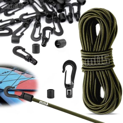 20M Groene Rubber Koord met 50 Plastic Haken, Ideaal voor Camping, Zeilen en Tuin Gebruik