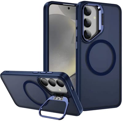Hoesje Geschikt voor Samsung Galaxy S24 FE - Compatibel met MagSafe & Qi2 - Back Cover met Standaard - Camera Kickstand - Blauw