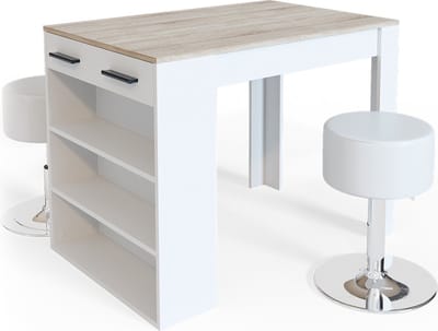 Vicco Repose Eettafel set – 67 x 100 cm met 2 krukken Sonoma/Wit