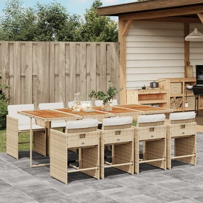 vidaXL - 9-delige - Tuinset - met - kussens - poly - rattan - beige