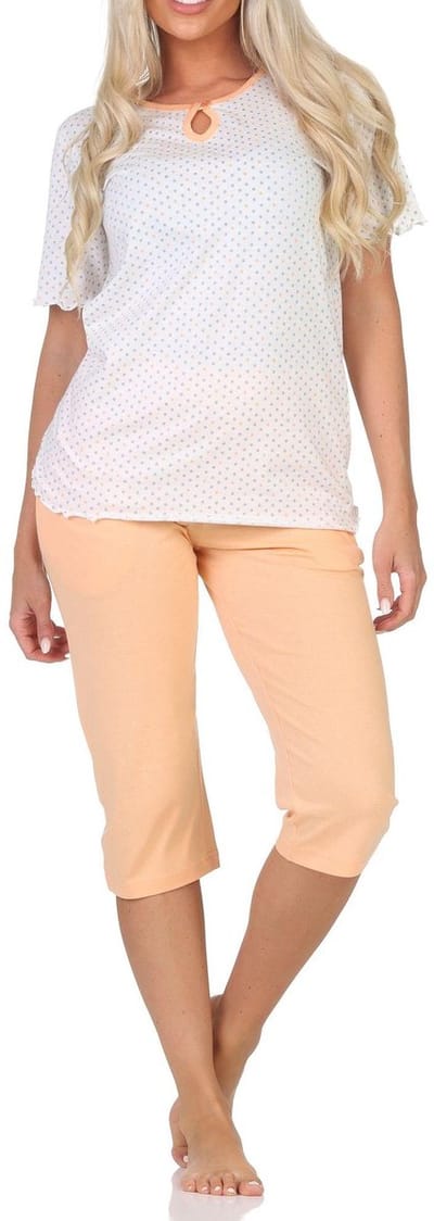 Normann dames capri pyjama met korte mouwen in stippenlook - ook in grote maten