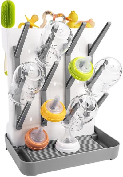 Babyfles Droogrek - Verticaal en Ruimtebesparend - Met Lekbak - Voor Babyflessen, Speentjes en Accessoires - Grijs