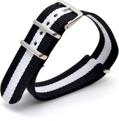 Premium Black White - Nato strap 18mm - Horlogeband Zwart Wit