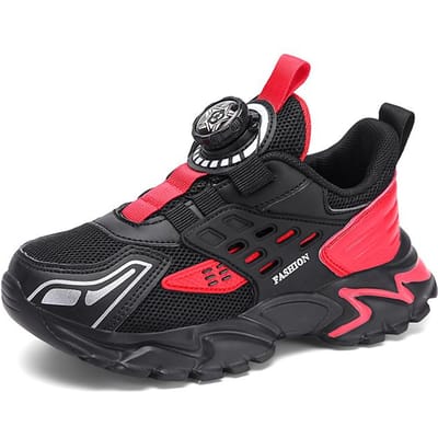 Draaiende Knop Sneakers voor Jongens Ademend Mesh Antislip Sportschoenen voor Kinderen Lichtgewicht Dikke Hardloopschoenen voor School Buiten 29 rood