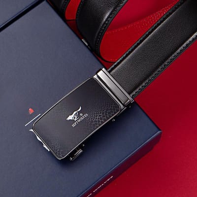 Toplaag Koeienhuid Heren High-End Riem Zakelijke Riem Automatische Gesp Echt Leer Casual Veelzijdige Riem 125cm black