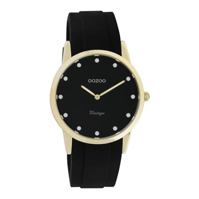 OOZOO Vintage series - goudkleurige horloge met zwarte rubber band - C20178 - Ø38