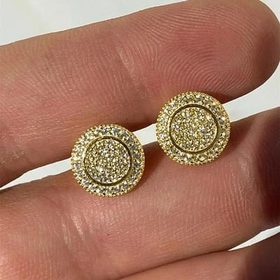 Gouden Ronde Stud Oorbellen Voor Dames Vol Gezet Met Briljante Kubieke Zirconia Mode Veelzijdige Sieraden Bulk brown