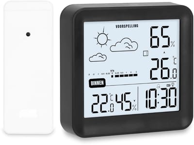 Ploutos® Weerstations - Binnen en Buitentemperatuur - Luchtvochtigheid - Zwart - 14cm x 11cm x 4cm