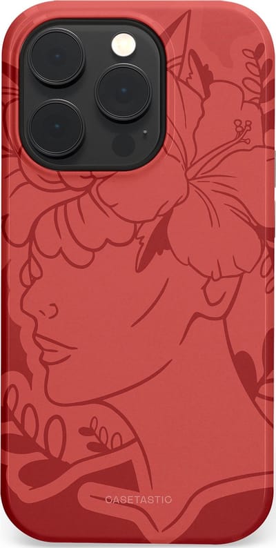 Casetastic hoesje geschikt voor Apple iPhone 14 Pro - MagSafe - Dubbellaagse bescherming - Bloemenfluistering - Fashion Case - Koraal Terracotta