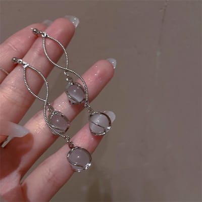 Mode Lange Hangende Oorbellen Ronde Bal Dangle Oorbellen Bruids Bruiloft Sieraden Decor Elegante Oor Sieraden Dames zilver