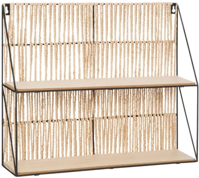 Atmosphera Wandplankje Tatra 2 laags - zwart/beige - metaal/hout/papier - 48 x 12 x 40 cm - muur planken