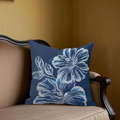 Marineblauw Wit Bloemen Vierkant Jacquard Kussenhoes voor Bank Kantoor Taillekussenhoes Huis Decoratieve Kussensloop 40x40cm blue