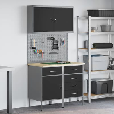 vidaXL - Werk - Cabinet - met - lade - 5 - st - Zwart - Engineered - hout - en - staal