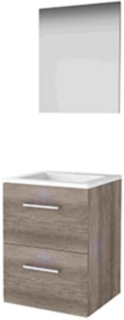 Basic-Line Basic 46 Badkamermeubelset - 50 x 46 cm - Met Grepen - 2 Lades - Acryl Wastafel - 1 Kraangat - Spiegel - Scotch Oak