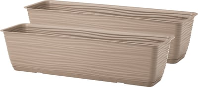 Form Plastic Plantenbak Balustrade - 2x - kunststof - beige - L80 x B17 x H14 cm - met opvang schotel - rechthoek - balkon bakken - bloembakken