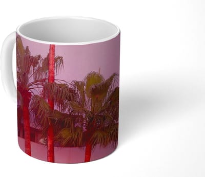 Mok - Koffiemok - Palm - Tuinposter - Roze - Mokken - 350 ML - Beker - Koffiemokken - Theemok