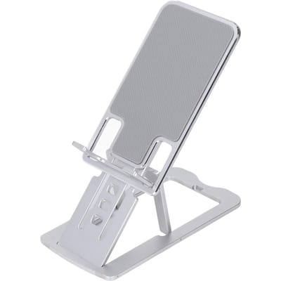 Telefoonstandaard Opvouwbaar Draagbaar Ergonomisch 7 Hoekaanpassingen Bodem Siliconen Aluminiumlegering Tablet zilver