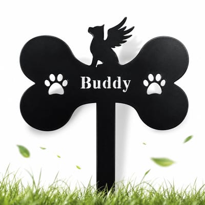 Honden Herdenkingssteen - Honden Gedenkteken - Huisdier Herdenkingsbord - Grafdecoratie Hond - Metalen Tuindecoratie - Weerbestendig - Zwart - 22 x 16,5 cm