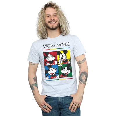 Disney Heren Mickey Mouse Vierkant Gekleurd T-shirt (Sportgrijs)