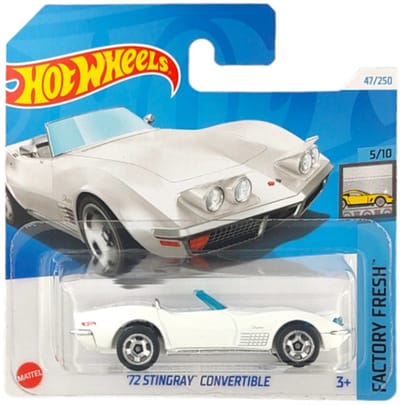 HOT WHEELS '72 STINGRAY CABRIO CONVERTIBLE CHEVROLET WHITE 47/250 1:64 FACTORY FRESH 5/10