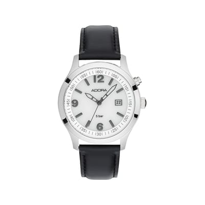 Adora Basis herenhorloge - 40 mm zilverkleurige roestvrijstalen kast, leren band en ingebouwd licht AB6646