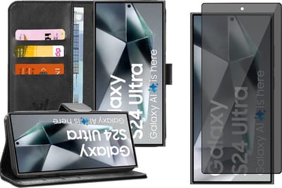Hoesje geschikt voor Samsung Galaxy S24 Ultra - Privacy Screenprotector Volledig Dekkend Glas - Portemonnee Book Case Zwart