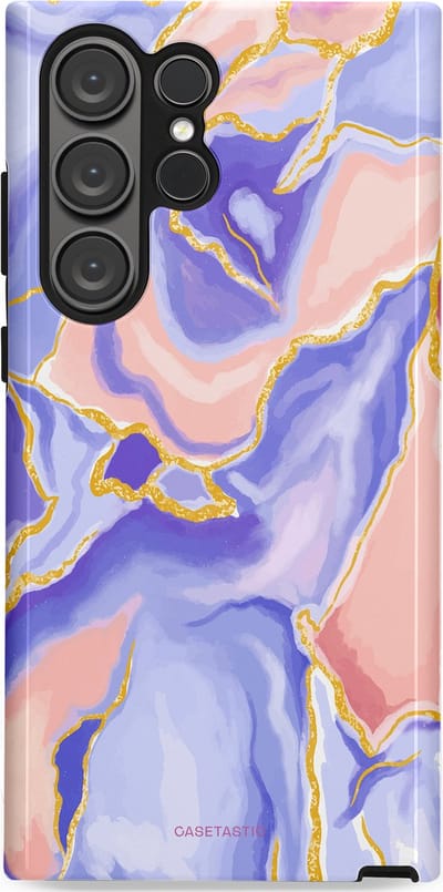 Casetastic hoesje geschikt voor Samsung Galaxy S23 Ultra - Dubbellaagse bescherming - Riviergloed - Fashion Case - Lavendel Lichtgrijs Zand Lichtroze