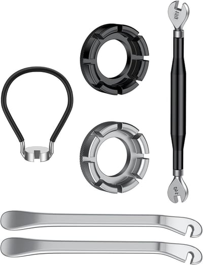 Complete 6-delige Fietsreparatieset met Spaken Sleutel, Velg Correctie Tool en Bandenhefbars voor Efficiënt Onderhoud van Fietsen