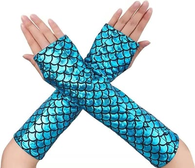 Lange Vingerloze Handschoenen met Zeemeermin Schubben voor Vrouwen, Perfect voor Halloween, Rave Feesten en Carnaval
