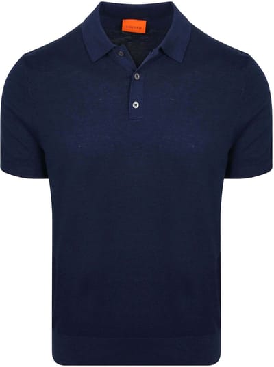 Suitable Knitted Polo Cotton Linen Donkerblauw (navy) - Maat M - Heren - Polo shirt Heren met Korte mouw