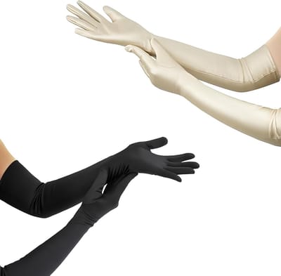 Elegante Lange Satijnen Handschoenen voor Vrouwen in Zwart en Wit - Perfect voor Halloween, Carnaval en Feestjes, One Size