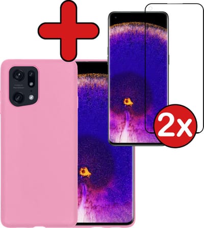 Hoesje - Met 2x Screenprotector - Geschikt voor OPPO Find X5 - Sterk & Shockproof - Telefoon Hoes - Back Cover - Siliconen Case - Telefoonhoes - Lichtroze
