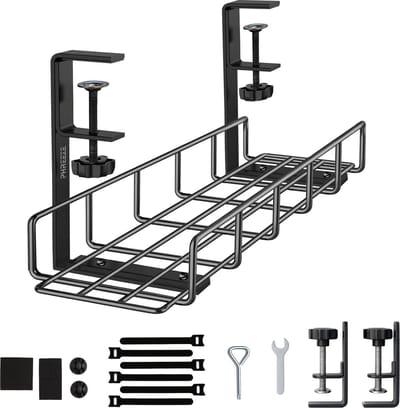 Phreeze kabelgoot bureau - kabelorganiser onder bureau - kabelmanagement - zonder boren - metaal - 42 cm breed - met accessoires, kabelbinders en clips - zwart