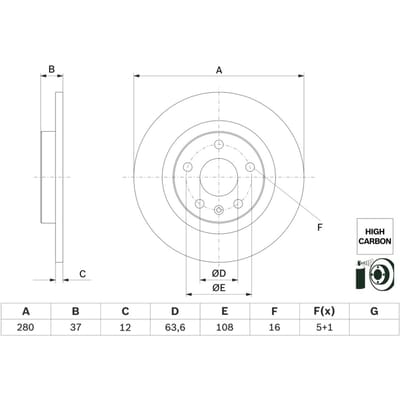 Remschijf BOSCH 0 986 479 F41 achter, volledig, sterk gecarboniseerd, 1 Stuk