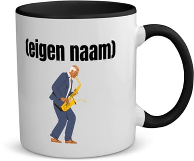 Akyol - man met saxofoon met eigen naam koffiemok - theemok - zwart - Muziek - muziek liefhebbers - iemand die houdt van saxofoons - verjaardag - cadeau - kado - 350 ML inhoud