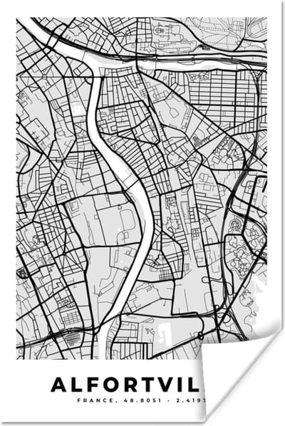 Poster Plattegrond - Alfortville - Stadskaart - Kaart - Frankrijk - 120x180 cm XXL