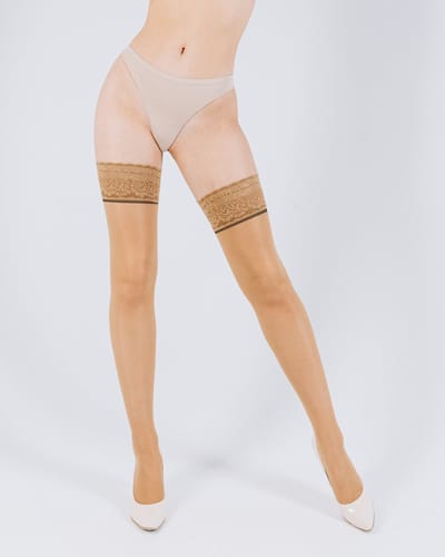 Giulia - Chic 20 Calze 20den Stay Up met zwarte naad, Daino