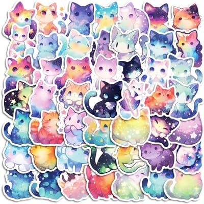 Kawaii Holografische Kat Stickers - 100 Stuks voor Waterflessen, Laptops en Scrapbooks - Perfect voor Beloningen in de Klas