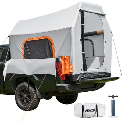 VEVOR Opblaasbare Campingtent voor de laadbak van een pick-up 219 x 165 x 183 cm, Waterdichte tent (PU2000 mm) met geventileerde gaasramen, Ideaal voor kamperen, wandelen en andere buitenactiviteiten, Inclusief luchtpomp