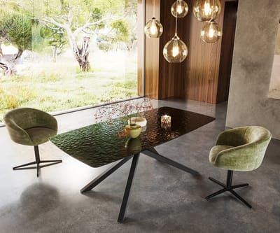 Eetkamertafel Edge Boot Glas smelten rokerig zwart 3D-Relief 200x100 kruisframe rechthoek zwart