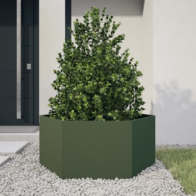 vidaXL - Plantenbak - zeshoek - 104x90x45 - cm - staal - olijfgroen
