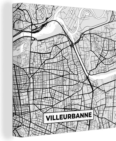 Canvas Schilderij Kaart - Stadskaart - Villeurbanne - Plattegrond - Frankrijk - 20x20 cm - Wanddecoratie