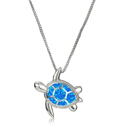 Bohemen Leuke Schildpad Hanger Ketting Voor Vrouwen Inlay Blauw Imitatie Opaal Ketting Bruiloft Sieraden Kerstcadeaus Voor Haar 60cm gray