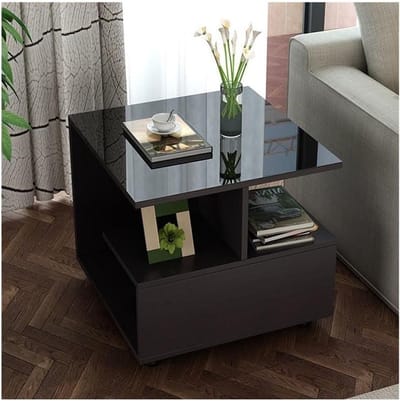 Vierkante bijzettafel - Nachtkastje bank - Ruimte organiseren - Drie niveaus - 40 x 40 x 50 cm - Zwart
