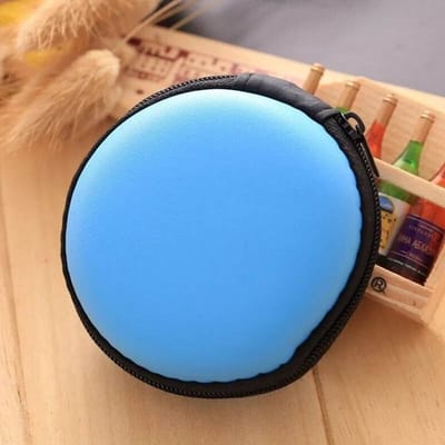 Oortjes opberg hoesje - Case - Etui - Organizer - Voor oordopjes en laadkabels - USB - Rond - Blauw