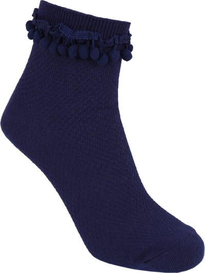 Damessokken met pompons, marineblauw, hoog - 37-42